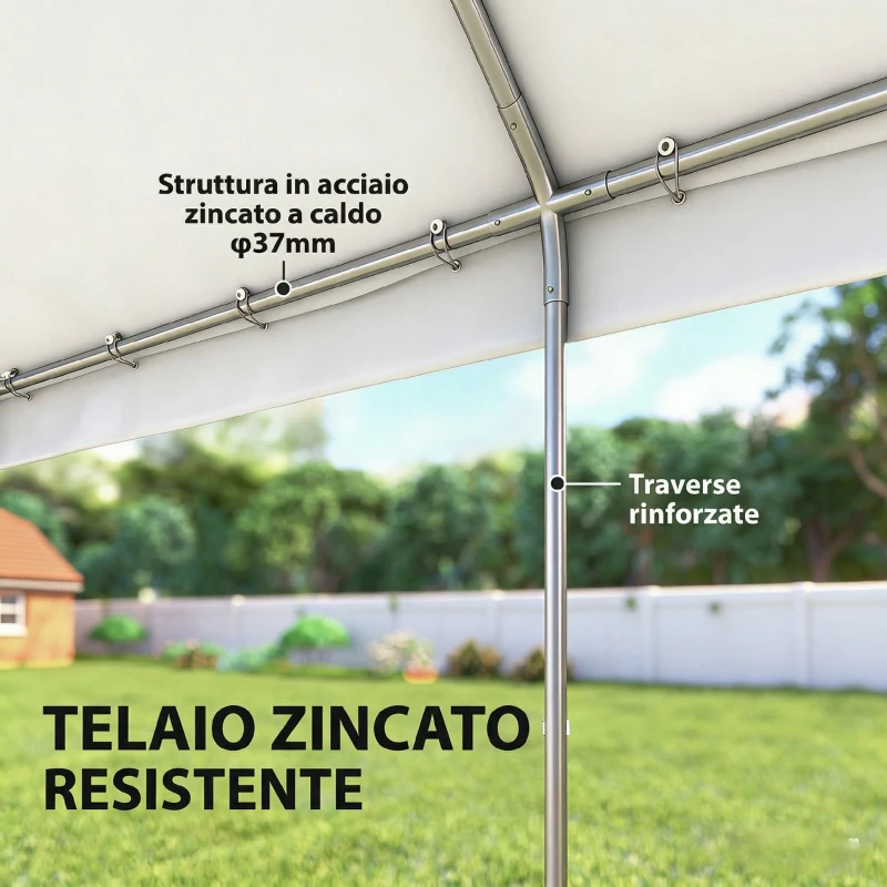 Outsunny Gazebo da Giardino 4x6 m con Pannelli Laterali, 6 Finestre e Doppio Ingresso, in Acciaio Galvanizzato, Bianco