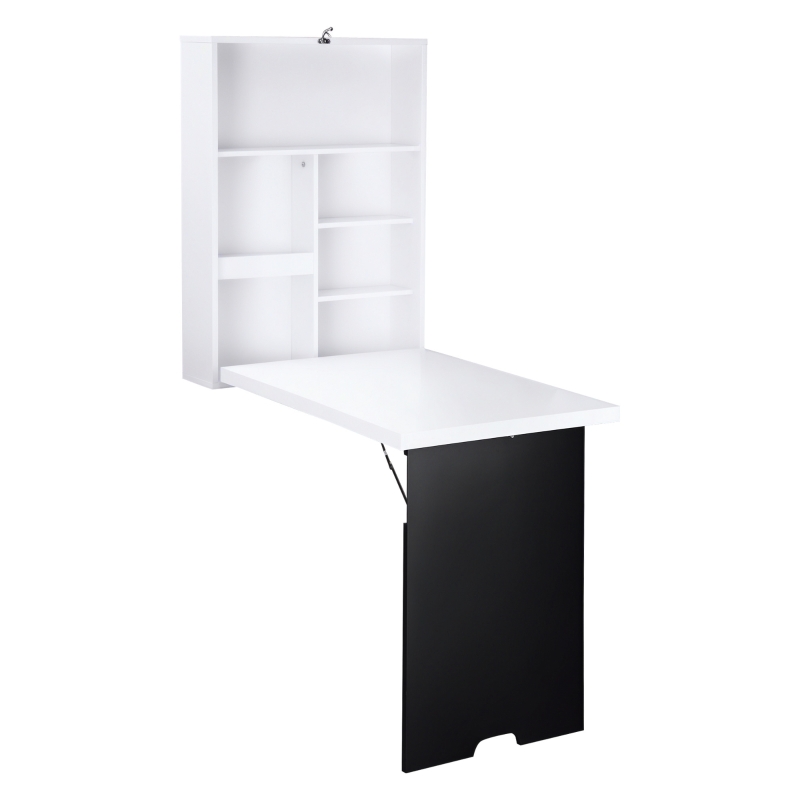 HOMCOM Wandschreibtisch, klappbare Tischplatte, 5 Fächer, 60x94,5x147cm, Schwarz/Weiß