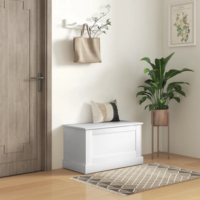 HOMCOM Baú de armazenamento, baú de brinquedos, com dobradiça de segurança, para sala, em madeira, 80 x 40 x 45 cm, branco