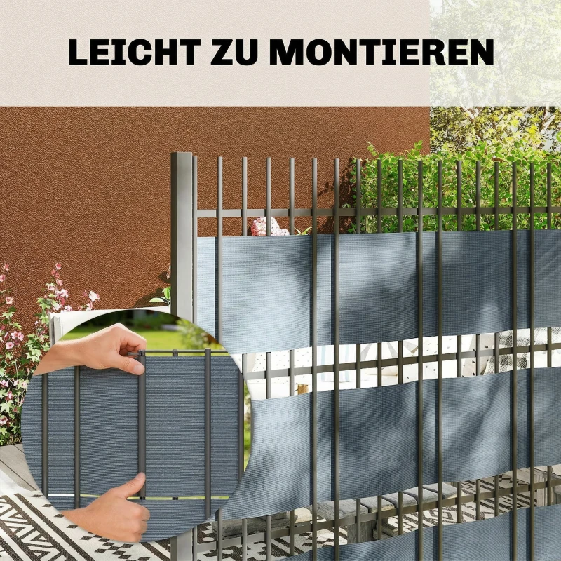 Outsunny Sichtschutzstreifen 4er Set Kunststoff UV-beständiger wasserdichter Sichtschutz mit Befestigungsclips 140 m x 19 cm Grau