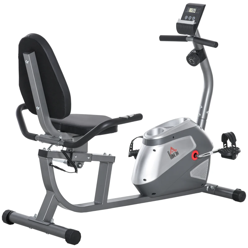 HOMCOM Liegeergometer mit LCD-Anzeige 8 stufig einstellbarem Magnetwiderstand Liegefahrrad Heimtrainer mit Herzfrequenzsensoren, verstellbarer Rückenlehne, Sitzergometer für Senioren bis 110 kg