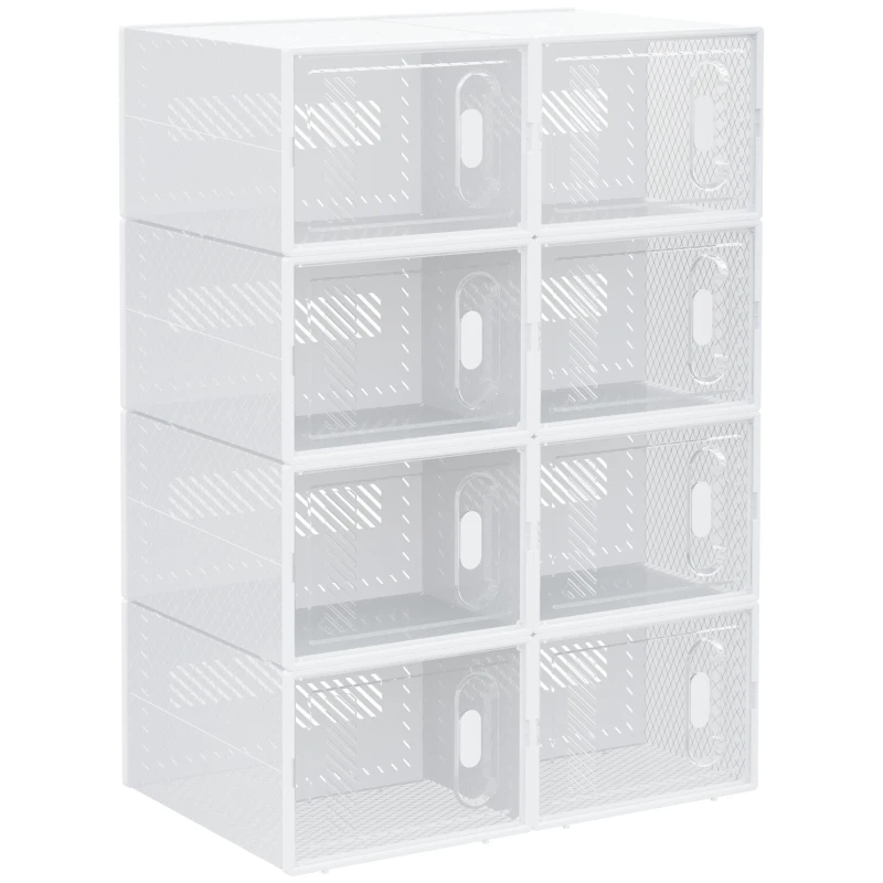 HOMCOM Dulap Modular pentru Pantofi cu 8 Cuburi de Depozitare și Ușă Magnetică, din PP, 25x35x19 cm, Alb și Transparent
