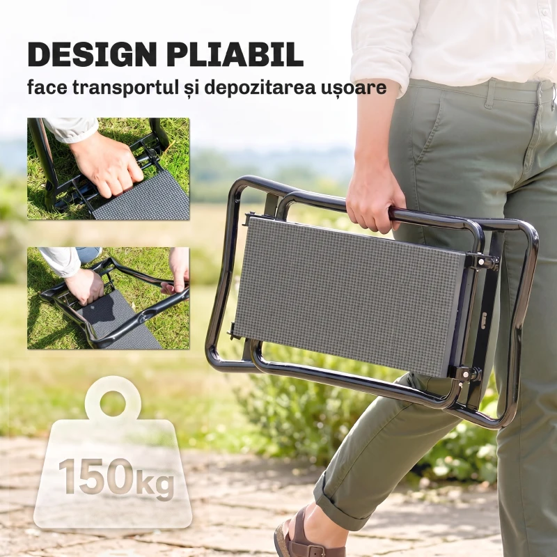 Outsunny Genuncheră și Bancă de Grădină Pliabilă 2 în 1, Culoare Verde Negru