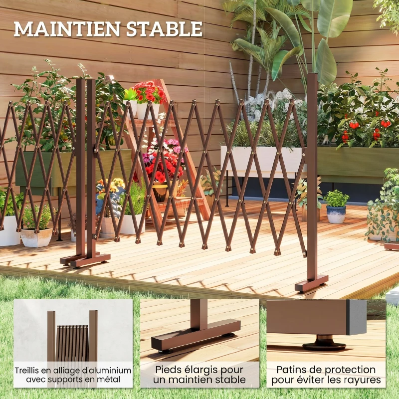 Outsunny Barrière Extensible rétractable barrière de sécurité 250L x 31l x 104H cm alu métal Chocolat