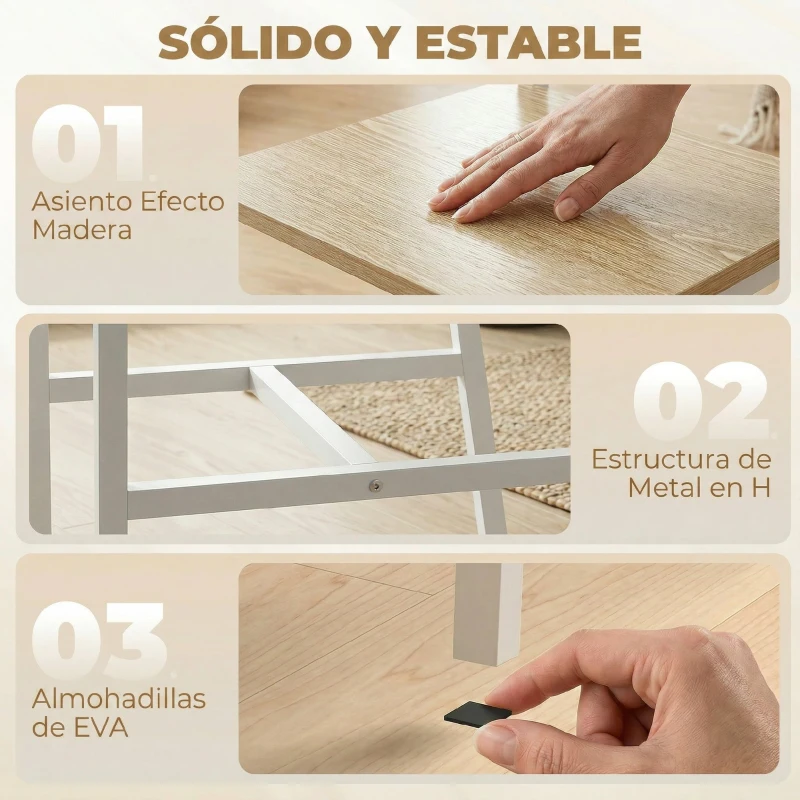 HOMCOM Juego de 2 Sillas de Comedor Sillas de Cocina con Respaldo Inclinado Estructura Metálica Natural