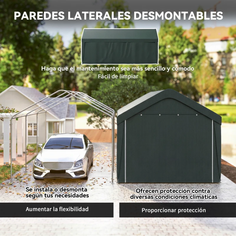 Outsunny Carpa Garaje de Exterior 3x6 m con Tejido PE Resistente Estructura de Acero y Paredes Desmontables Gris Oscuro
