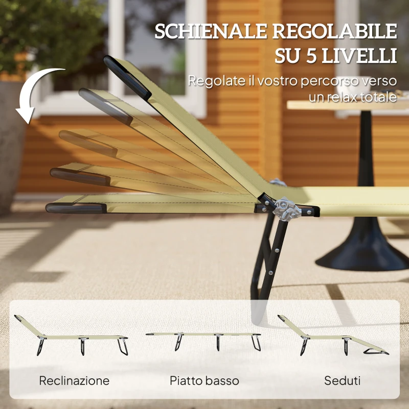 Outsunny Lettino da Giardino con Schienale Regolabile in 5 Posizioni, in Acciaio e Tessuto Oxford, 188x56x28 cm, Beige