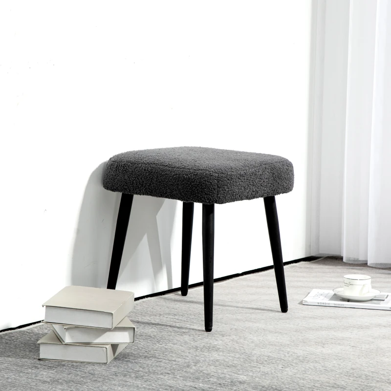 HOMCOM Hocker, Fußstütze, gepolsterter Sitz, Kaschmir-Optik, Stahlbeine, 42 x 42 x 44 cm, Dunkelgrau