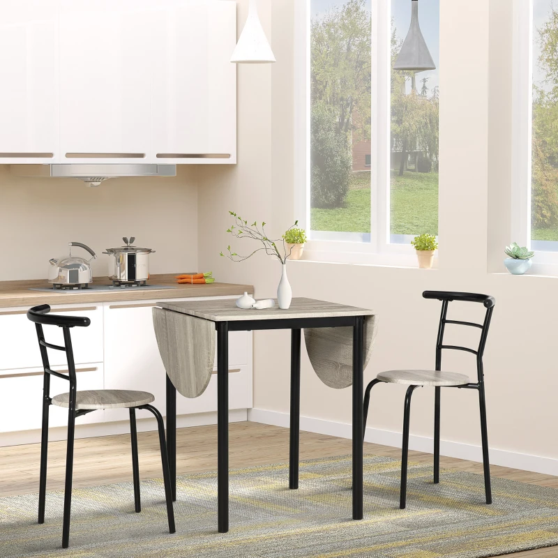 HOMCOM 3-teilige Sitzgruppe, ovaler Tisch mit zwei Stühlen 120 x 60 x 75 cm, Schwarz + Natur
