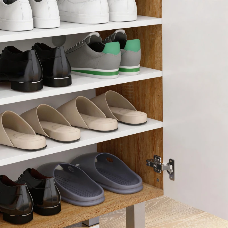 HOMCOM Scarpiera Moderna per 15-20 Paia di Scarpe, 5 Ripiani e Chiusura Ammortizzata, Bianco Lucido