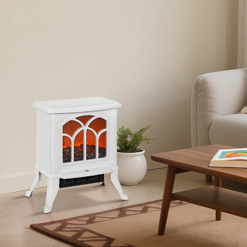 HOMCOM Cheminée électrique sur pied 750/1500 W, fausse cheminée décorative avec effet flamme LED, 37,3 x 23,1 x 44 cm, blanc