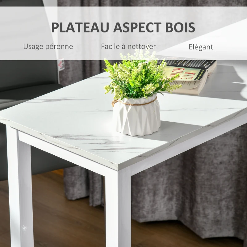 HOMCOM Table de bar table haute de cuisine mange-debout 120 x 40 x 100 cm châssis piètement acier, plateau aspect marbre blanc