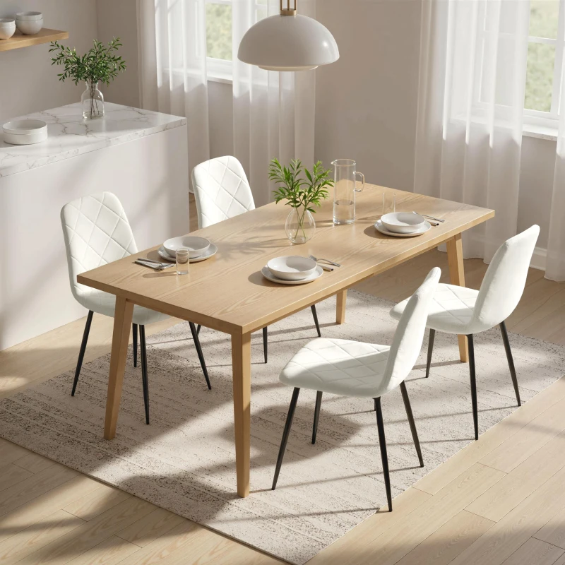 HOMCOM Lot de 4 chaises de salle à manger rembourrées avec dossier haut, pieds en acier et tissu effet velours, crème