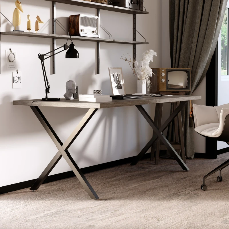 HOMCOM Jogo de 2 Pés de Mesa em Forma de Cruz 70x72 cm Design Industrial para Mesa de Centro Mesa de Cabeceira Preto