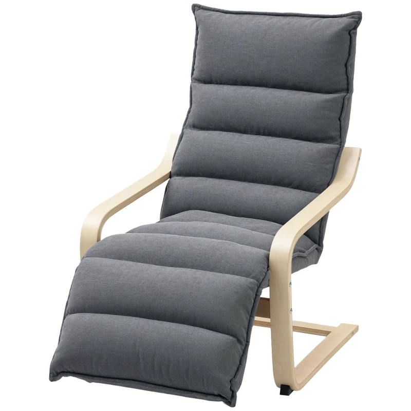 HOMCOM Butaca de Salón con Reposapiés Ajustable Tapizada en Terciopelo con Marco de Madera 67x93x105 cm Gris Oscuro