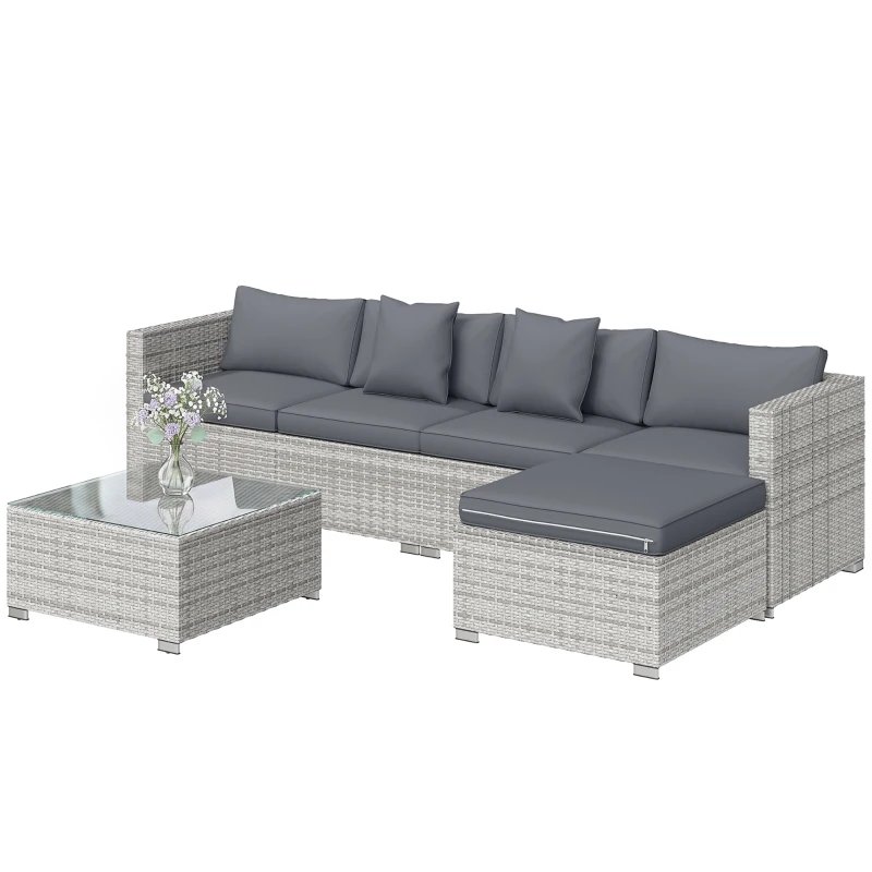 Outsunny 6 Pieces Rattan Corner Sofa Set - Mixed Grey