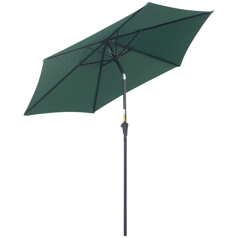 Outsunny Sombrilla de Jardín, Ø260x235 cm, Parasol de Jardín Reclinable con Manivela, Poste Desmontable de Aluminio y 6 Varillas de Metal, para Terraza, Exterior, Balcón, Verde