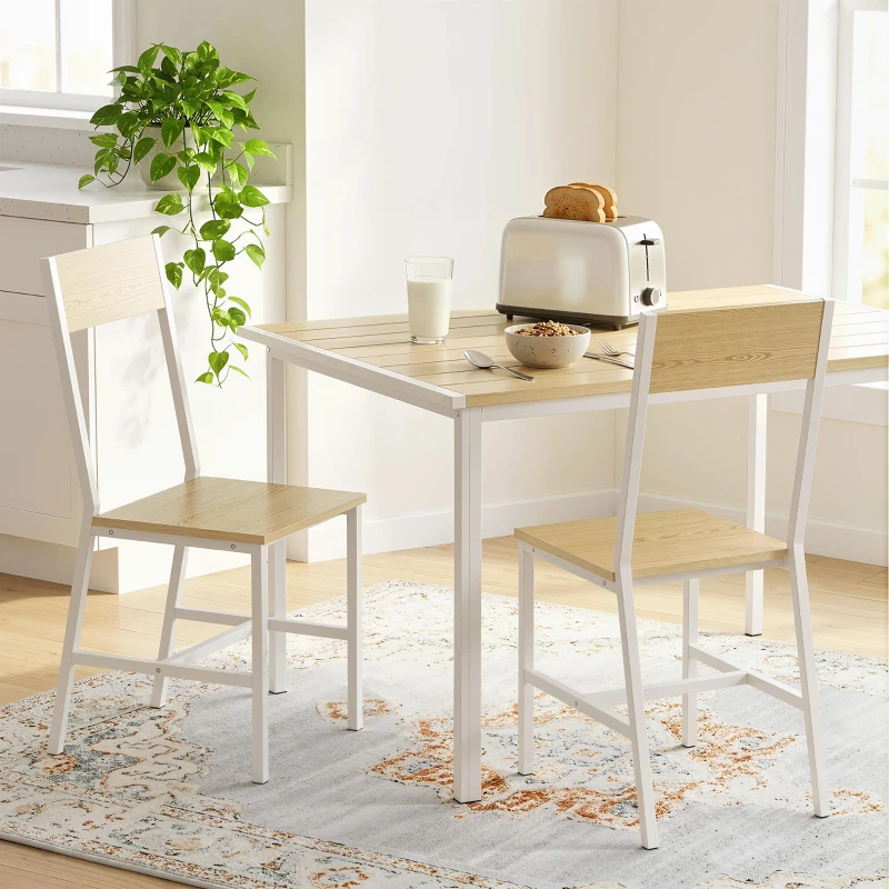 HOMCOM Juego de 2 Sillas de Comedor Sillas de Cocina con Respaldo Inclinado Estructura Metálica Natural