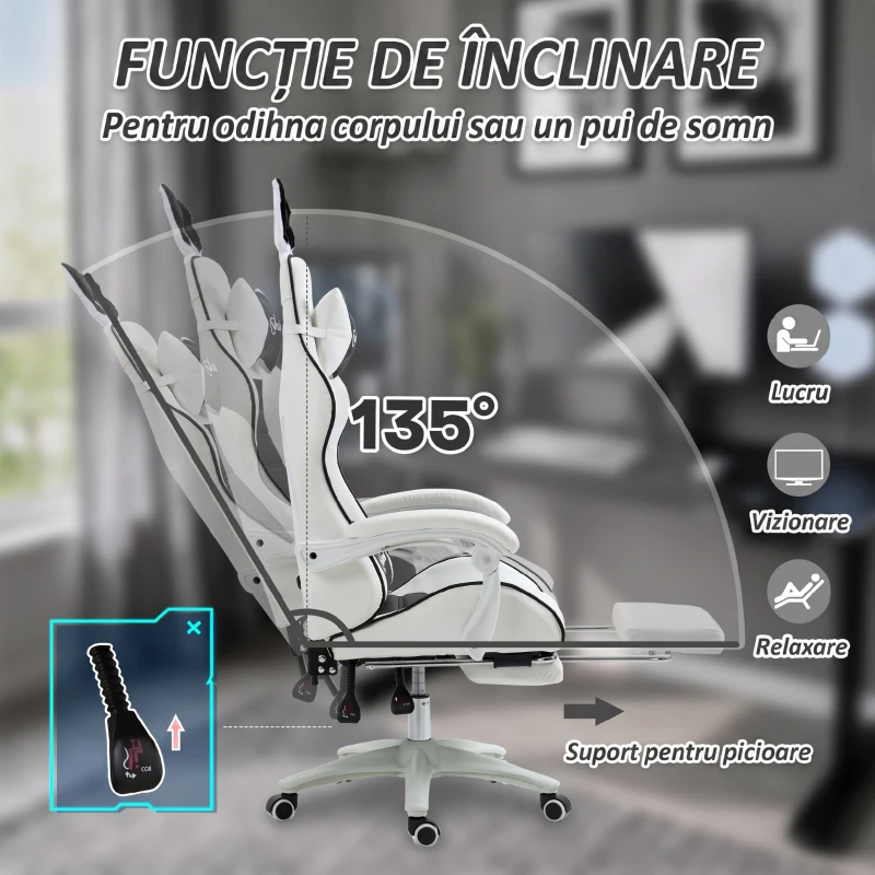 Vinsetto Scaun Gaming cu Urechi de Iepuraș, Suport pentru Picioare, Perne, Reclinabil și cu Înălțime Reglabilă, Negru