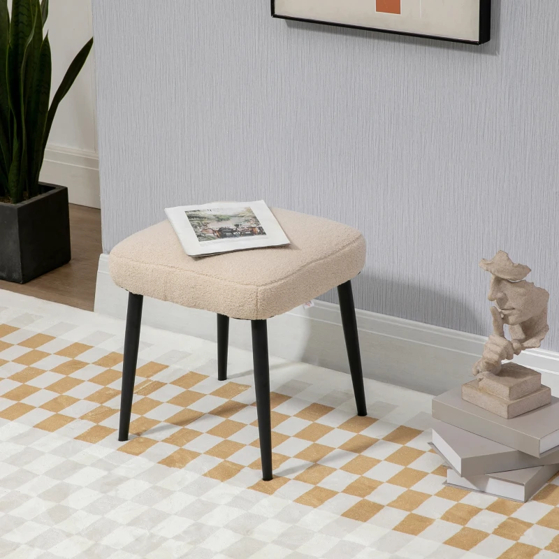 HOMCOM Repose pied salon, tabouret ottoman en tissu effet laine bouclée, pieds en acier, 42 x 42 x 44 cm, beige