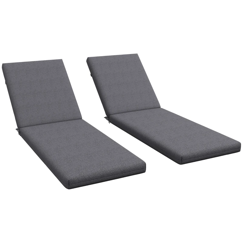 Outsunny Lot de 2 Matelas pour Chaise Longue transat Bain de Soleil avec Sangles d'attache pour Jardin Gris foncé