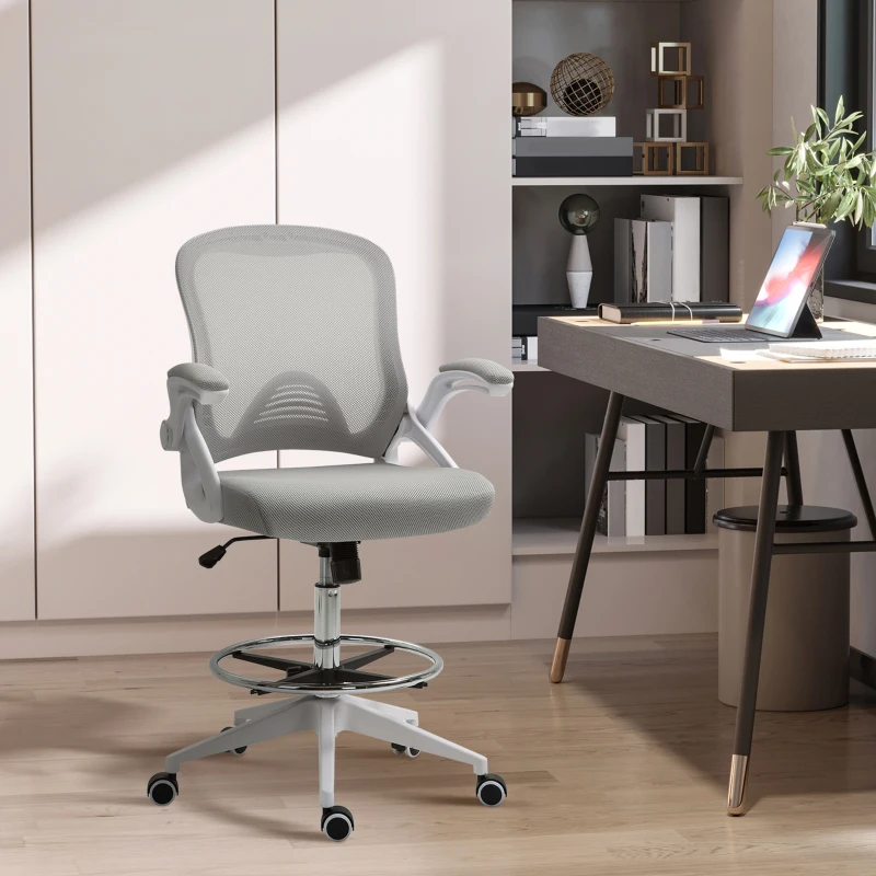 Vinsetto Bürosessel, Schreibtischstuhl, Stehfunktion, mit Fußablage, drehbarer Sitz, Stahl, schwarz, 64 x 60 x 106-126cm(m-10)