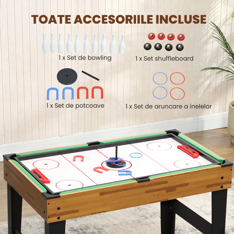 SPORTNOW Masă de Joc 13 în 1 cu Fotbal de Masă, Ping Pong, Air Hockey, Biliard, Șah și Alte Jocuri, Nuc