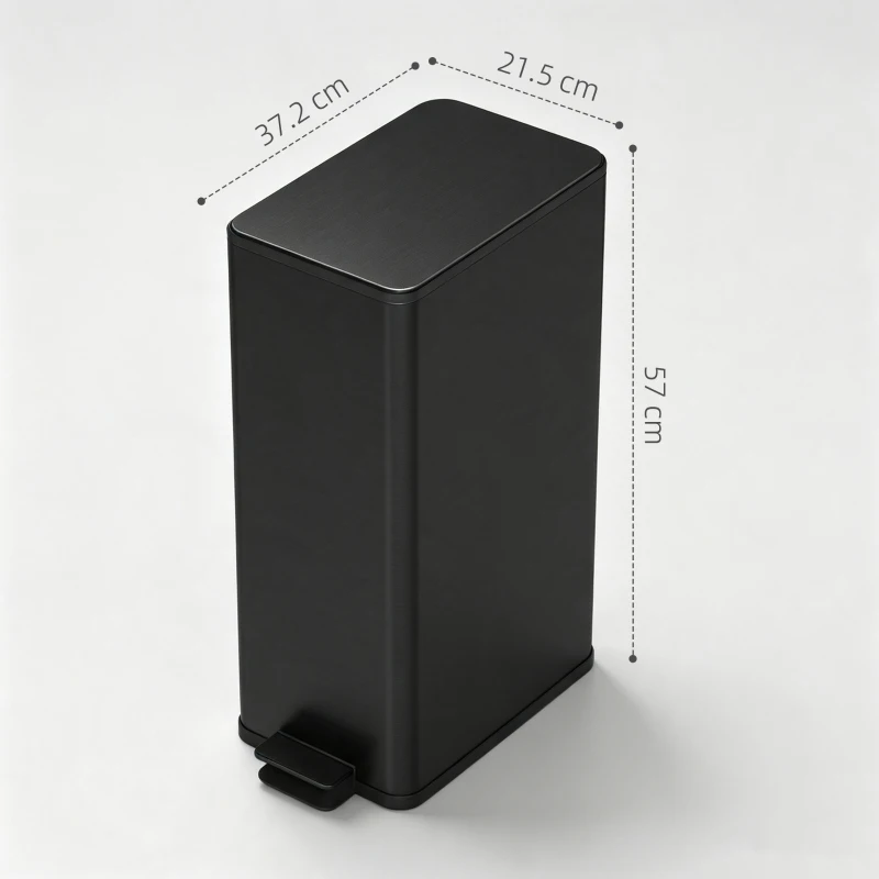HOMCOM Coș de gunoi 20L cu închidere lentă și recipient detașabil, din oțel și PP, 21,5x37,2x57 cm, negru