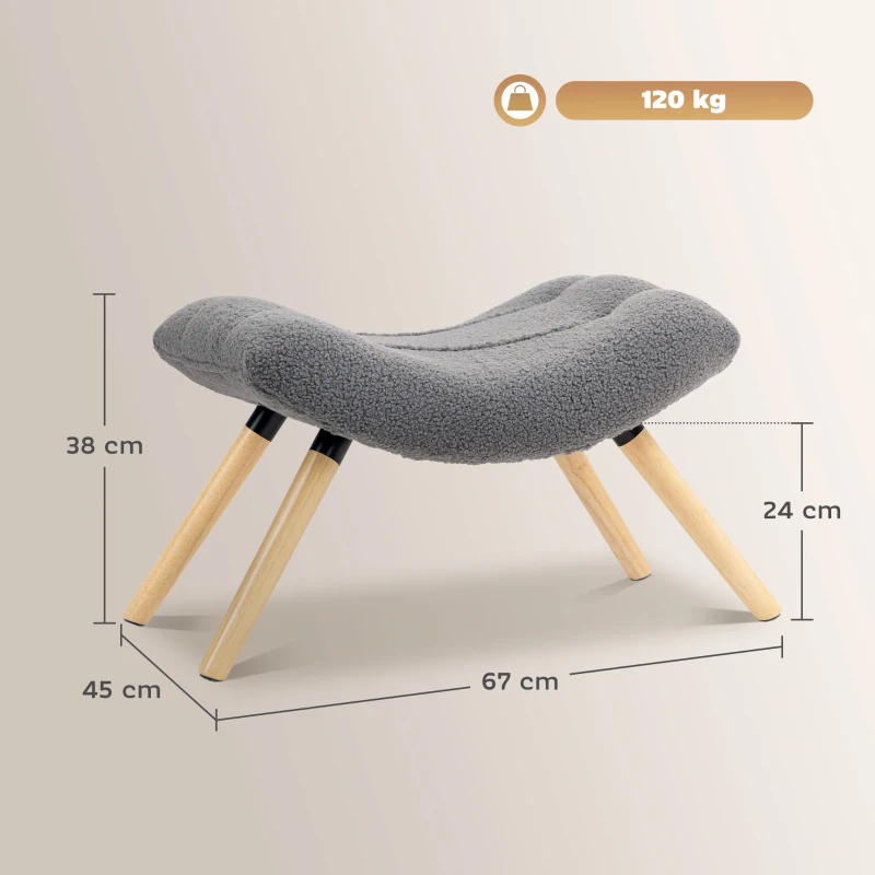 HOMCOM Pufe Moderno com Revestimento em Velo e Pernas de Madeira Estofado para Sala de Estar Quarto Corredor Cinza Escuro