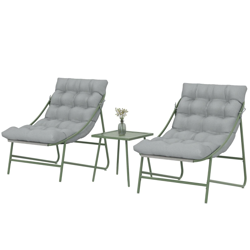 Outsunny Conjunto de Jardín de 3 Piezas con 2 Sillas Lounge Mesa de Café y Cojines para Exterior Patio Balcón Gris Claro