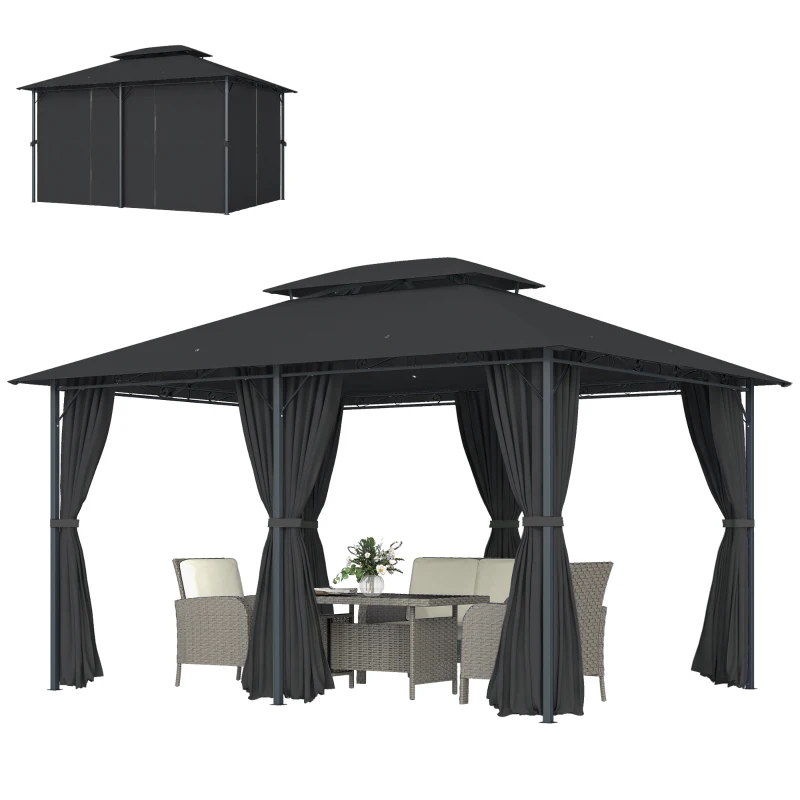 Outsunny 3 x 4m Steel Gazebo, with Curtains - Black