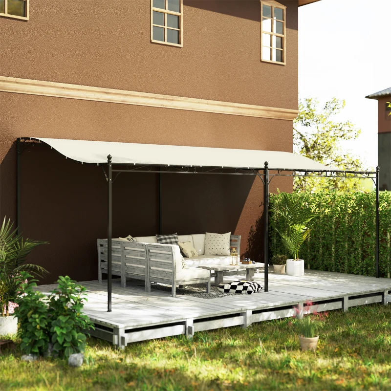 Outsunny Pérgola de 6x3 m con Techo de Poliéster Estructura Metálica Resistente y Drenaje para Jardín o Terraza Crema