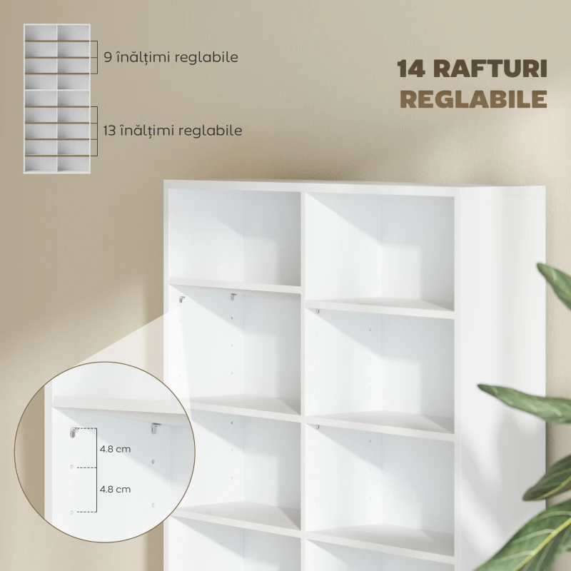 HOMCOM，Raft pentru CD-uri，Cu 14 Rafturi Ajustabile, PAL, 78,5x24x175 cm, Alb