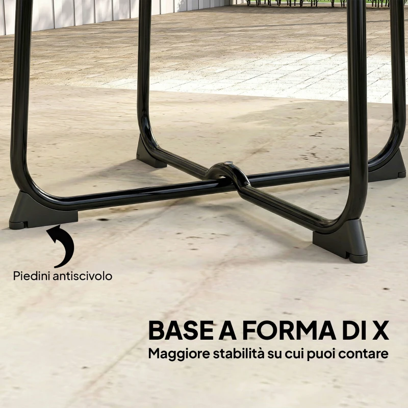 Outsunny Tavolino da Caffè da Esterno Rotondo 50 cm, Tavolo in Metallo con Base a X e Piedini Antiscivolo, Nero