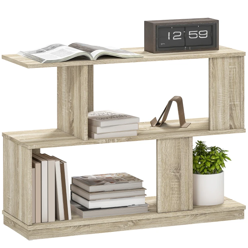 HOMCOM Măsuță de Cafea Modernă în Formă de S cu 3 Rafturi pentru Living și Salon, 90x30x61 cm, Lemn