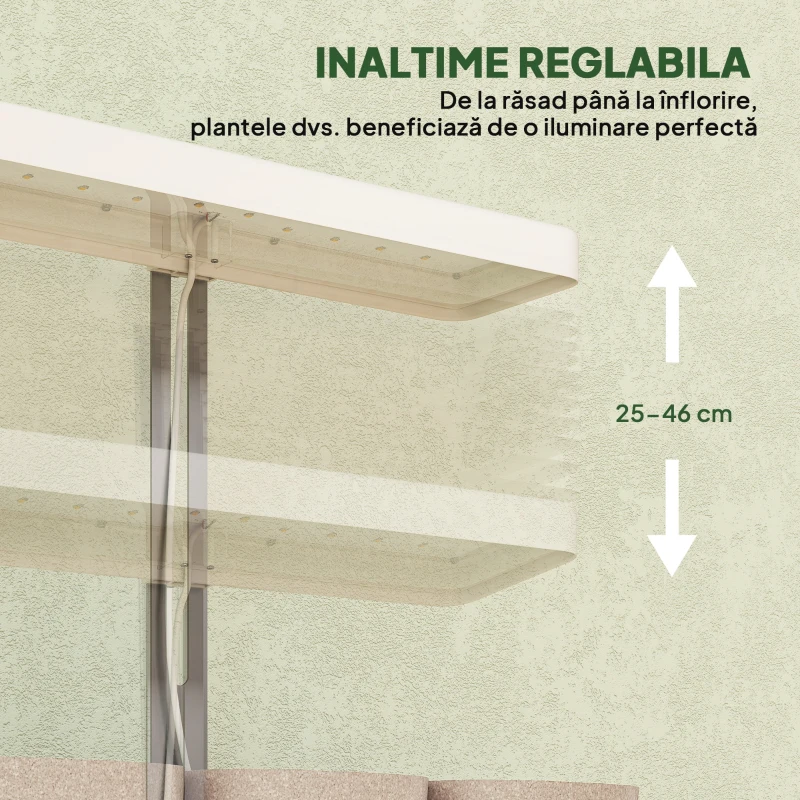 Outsunny Lămpi pentru Plante cu 42 de Lămpi LED, 3 Ghivece, Temporizator și Iluminare Reglabilă, 45x18,8x47,8 cm, Alb