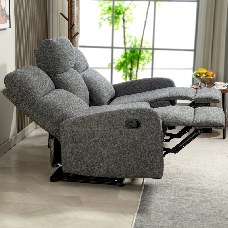 HOMCOM Divano 3 Posti Reclinabile in maniera Indipendente con Rivestimento in Ciniglia Grigia, 179x91x98 cm