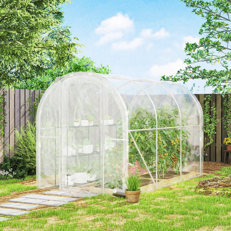 Outsunny Serre de jardin tunnel 3 x 2 x 2 m 6 m² avec porte à charnières bâche en PE 150 g/m² pour Légumes Plantes Fleurs