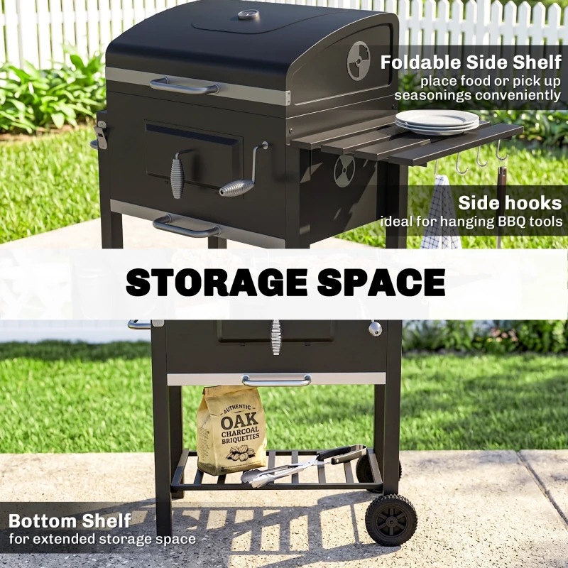 Outsunny Charcoal Grill, with Height-Adjustable Coal Pan - Black