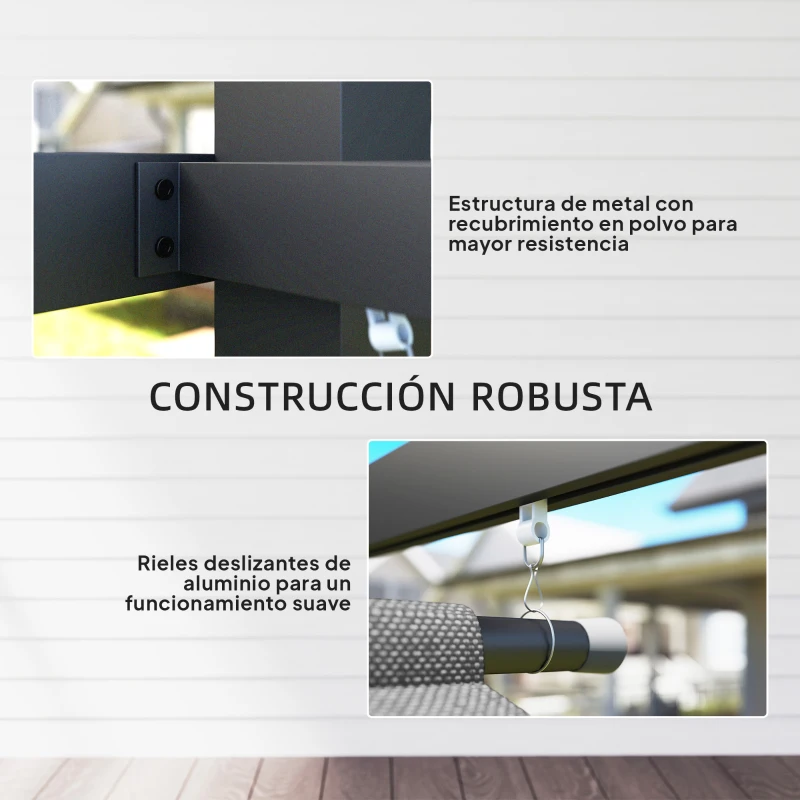 Outsunny Pérgola de Jardín 4x3 m con Techo Retráctil 3 Laterales Enrollables UPF30+ Cenador de Jardín para Patio Exterior Gris