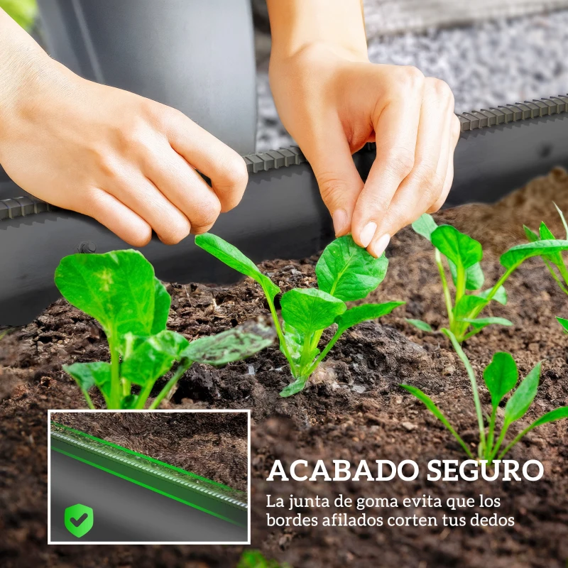 Outsunny Jardinera Exterior Grande de Acero Galvanizado con Base Abierta Bordes de Seguridad Fácil Montaje 150x62x30 cm Gris