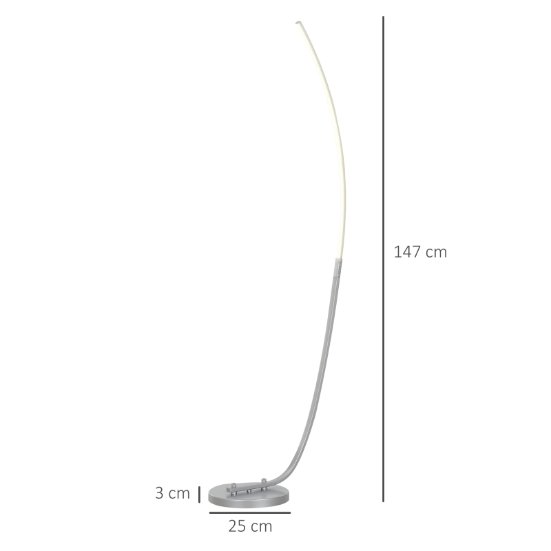 HOMCOM Candeeiro LED com 3 níveis de luminosidade ajustáveis, candeeiro de pé moderno com interruptor de pé, prateado