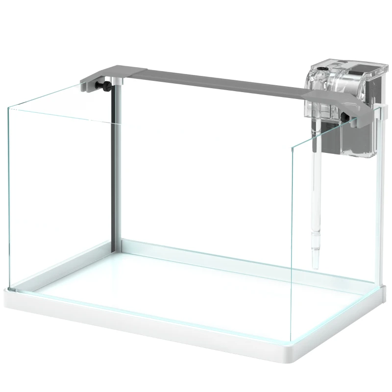 PawHut Acvariu din sticlă cu lumini LED de 20L, filtru și pompă de apă, 38x26x27 cm, alb