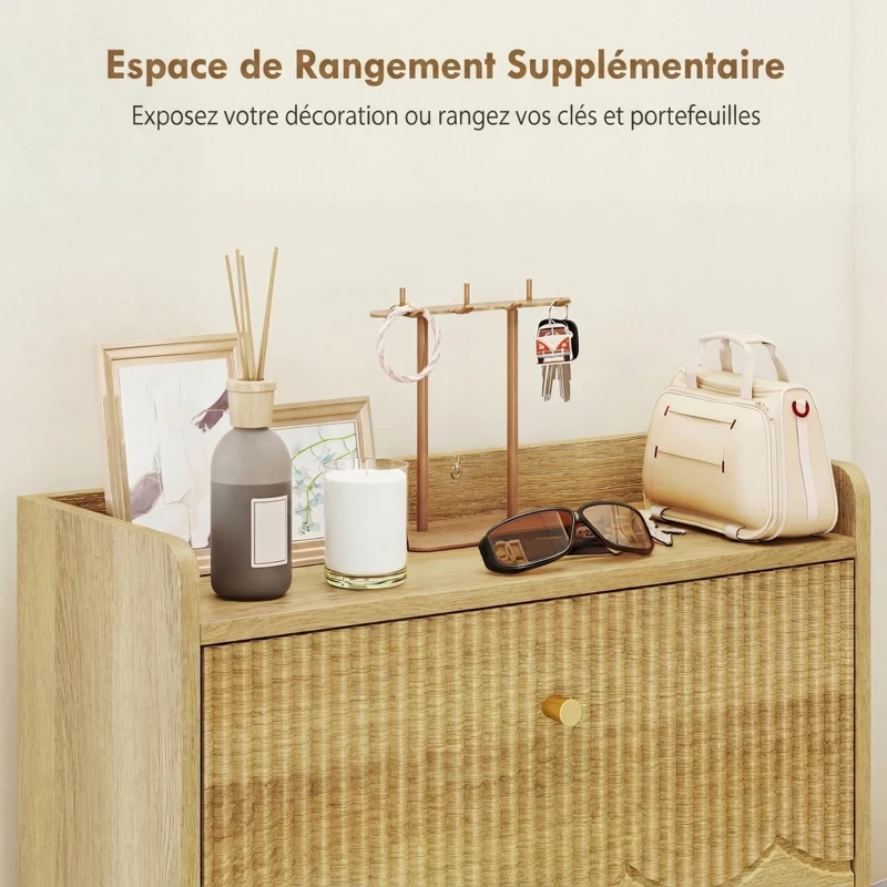 HOMCOM Meuble à chaussures 18 paires, armoire à chaussures étroite, 3 tiroirs rabattables étagères réglables, 60x24x128cm, chêne