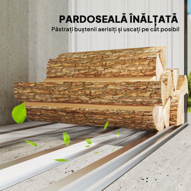 Outsunny Depozit pentru Lemne din Oțel pentru Exterior, Bază Ridicată și Acoperiș Înclinat, 150x66.5x150 cm, Gri Închis