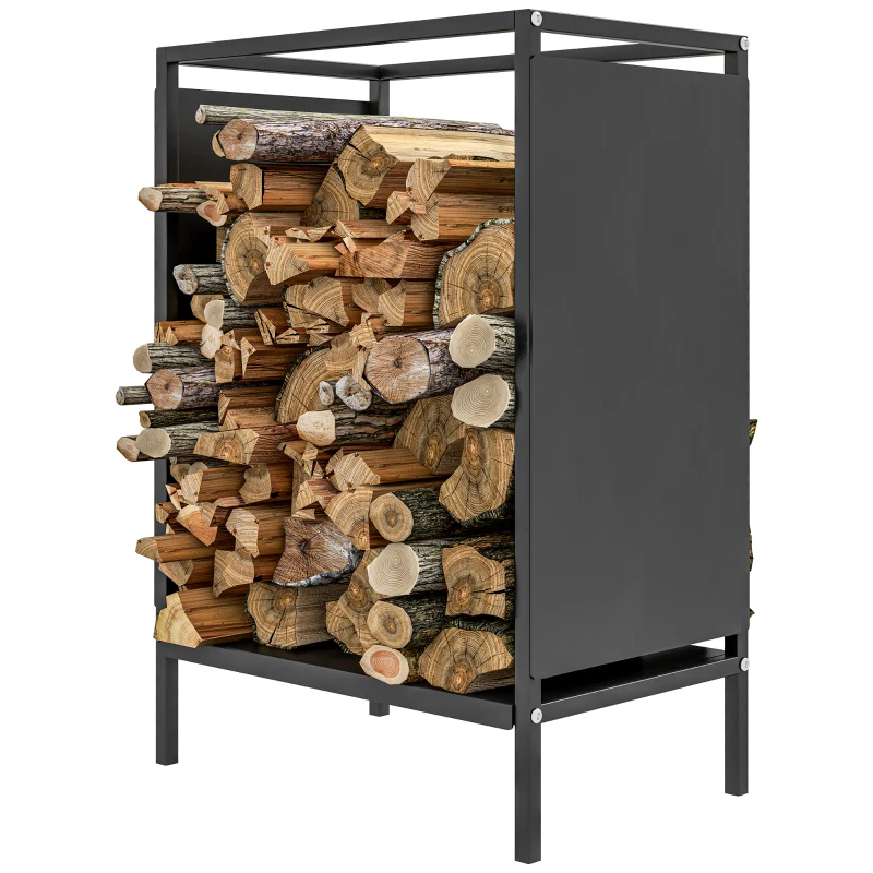 Outsunny Suporte para lenha interior, suporte de lareira para lenha, para interior e exterior 44x28x65 cm preto
