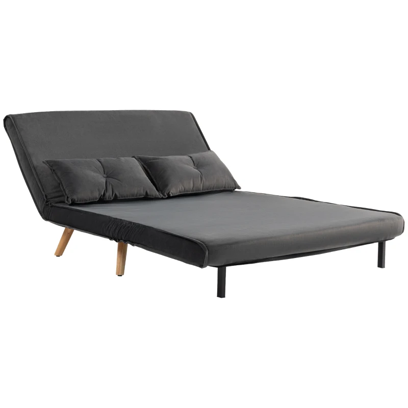 HOMCOM Sofá-cama 2 Lugares Sofá Cama Sofá Conversível em Cama Encosto Regulável Revestimento em Tecido Estrutura Metálica Cinza