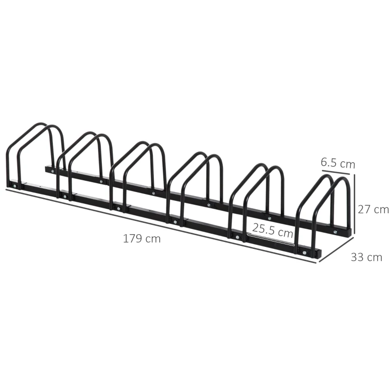 HOMCOM Bike Stand Parking Rack - Floor or Wall Mount Bicycle Cycle Storage Locking Stand, 179L x 33W x 27H, 6 Racks, Black
