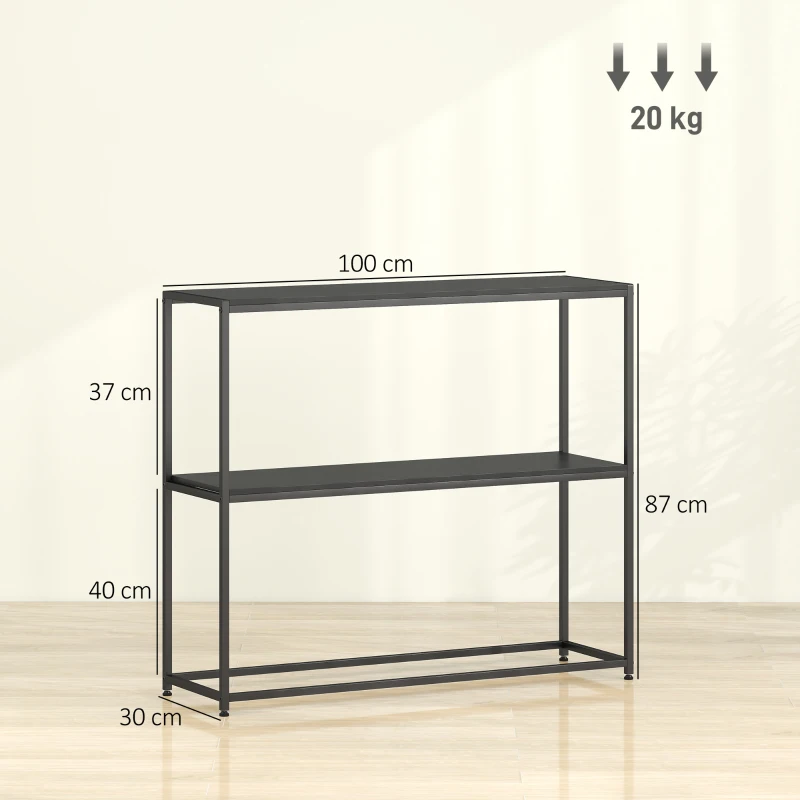 HOMCOM Table Console en Acier 2 Étagères Design Moderne pour Salon Entrée Couloir 100 x 30 x 87 cm Noir