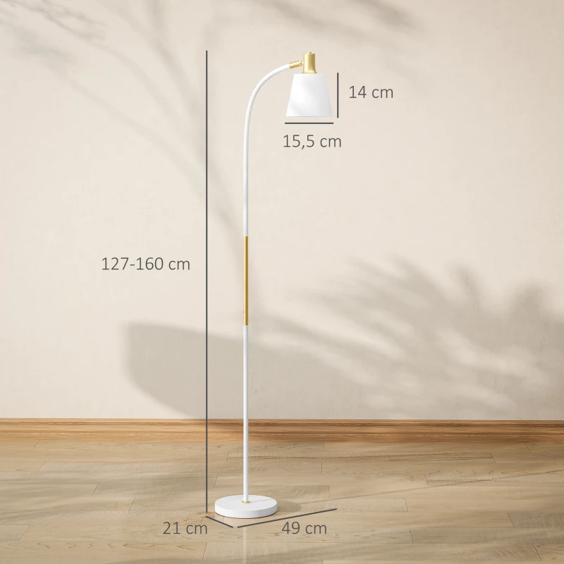HOMCOM Candeeiro de sala ajustável em altura 127-160 cm com interruptor, soquete E27, branco